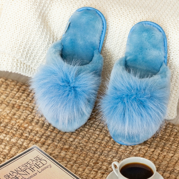 Blue fur sheepskin slippers "Angel" - Picture 12 of 13